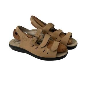 Propet Breeze Leather Air Cell Cushion Strappy Adjustable Sandal Taupe Women 12